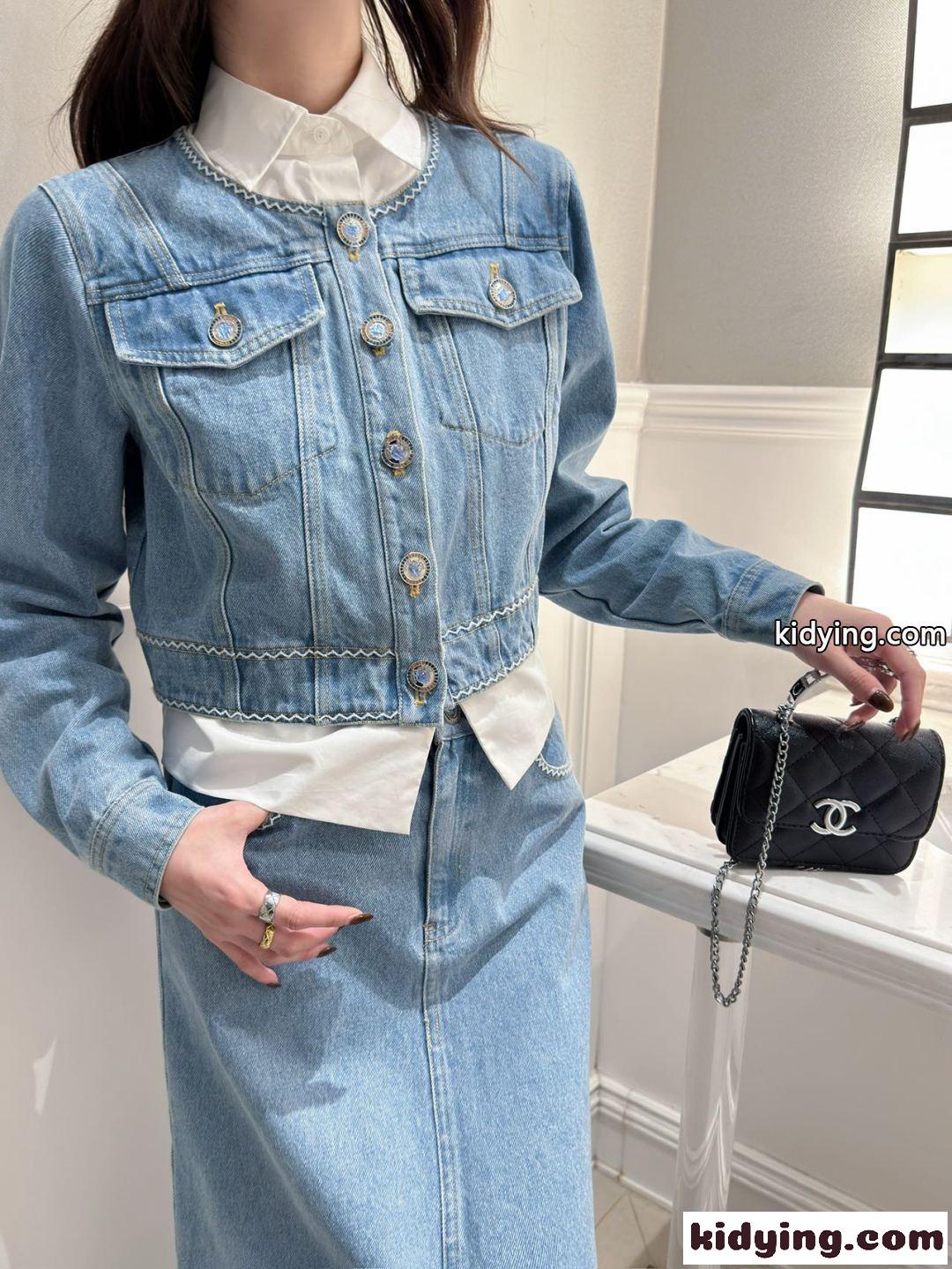 目を引く レイヤード風 デニムジャケット シャネル ジャケット コピー レディース-4