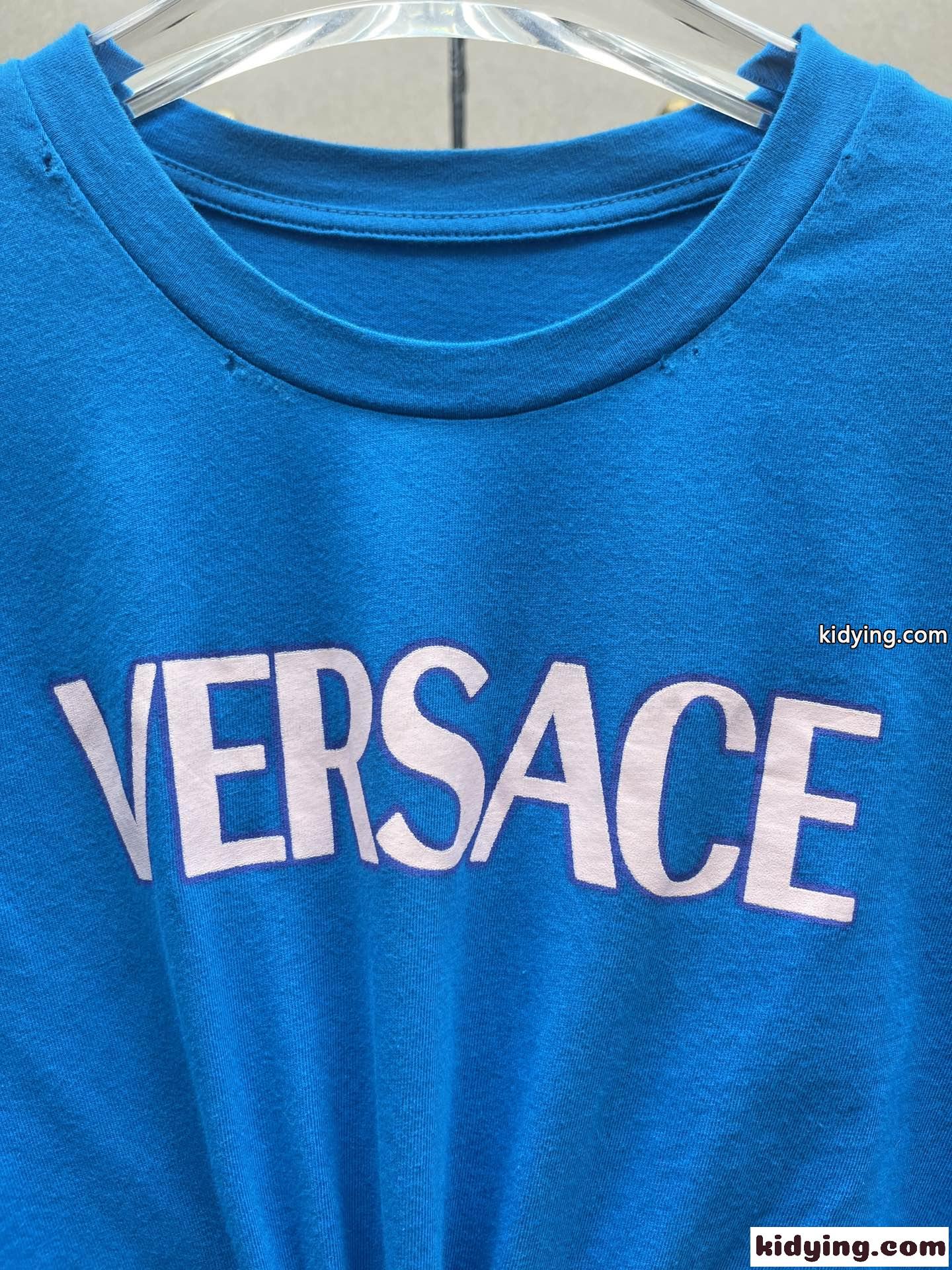 セーフティー ピン ロゴ ヴェルサーチェ Tシャツ コピー レディース 半袖 トップス ブルー-1