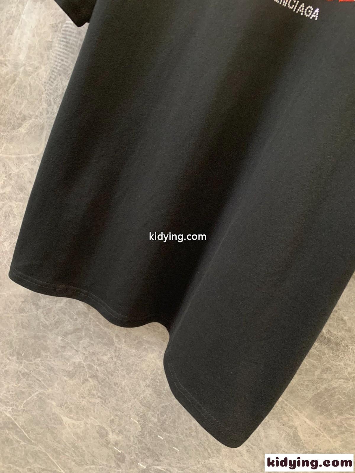 ユニセックス カジュアル コットン 半袖Tシャツ バレンシアガ Tシャツ コピー ブラック-0