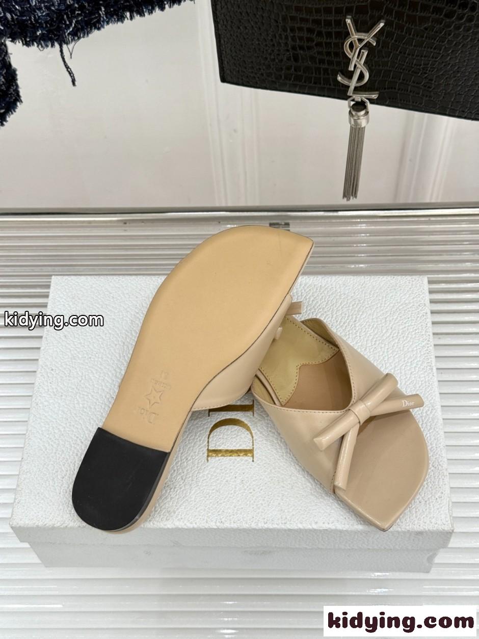 洗練された Dior Bow スライド クリスチャン・ディオール サンダル コピー ベージュ-4