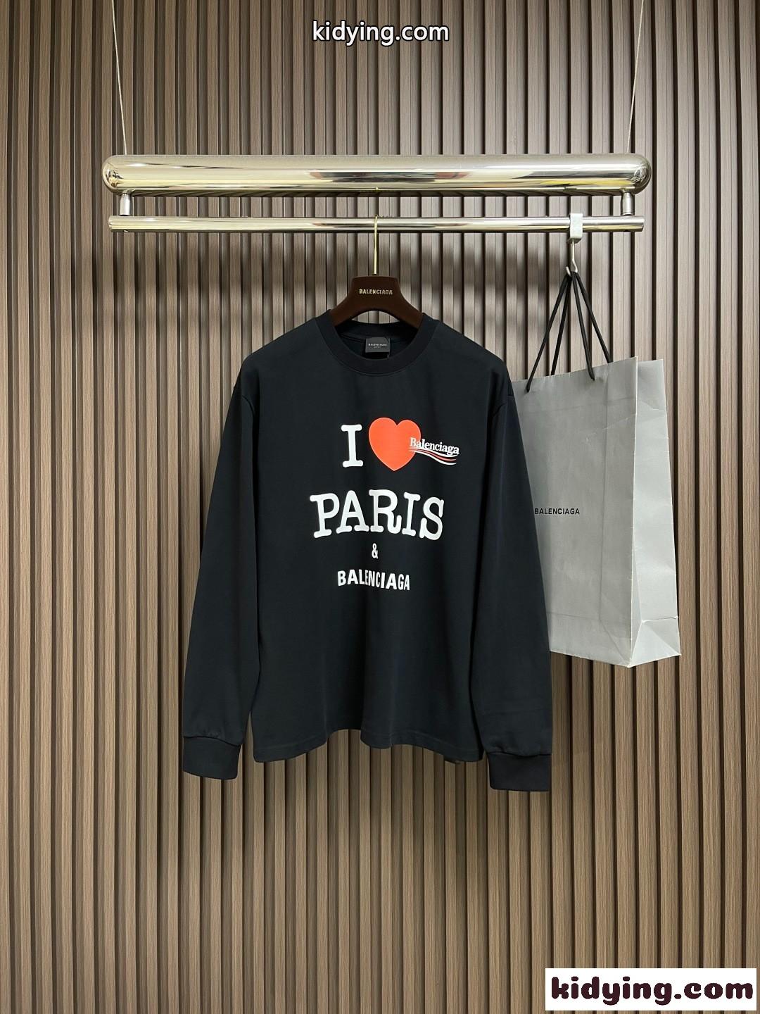 スタイリッシュ ロゴプリント 長袖Tシャツ バレンシアガ Tシャツ 偽物 コットン ブラック-0