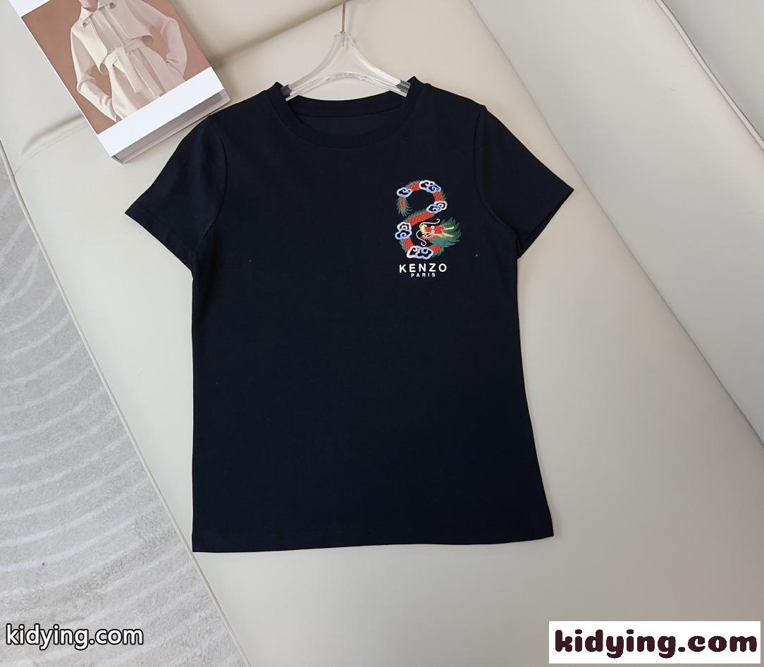 YEAR OF THE DRAGON CREST エンブロイダリー 半袖Tシャツ ケンゾー Tシャツ コピー ブラック-1