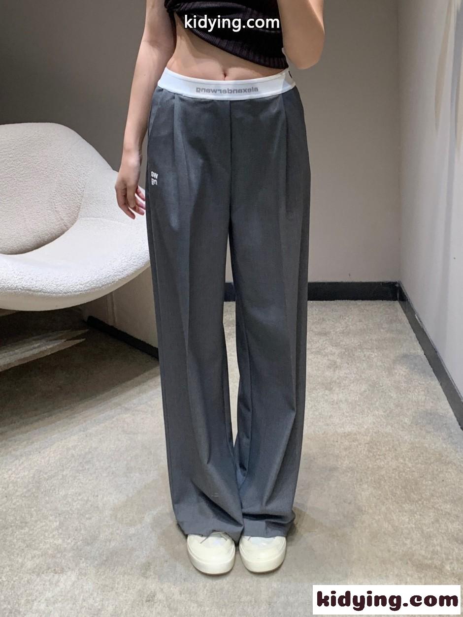 人気 ロゴ センタープレス トラウザーズ アレキサンダーワング パンツ 偽物 グレー-5