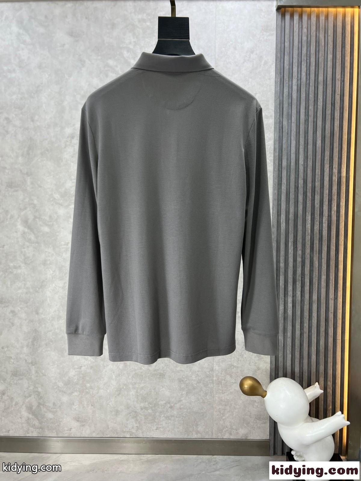 洗練された 快適 ロゴ 長袖 ポロシャツ アルマーニ Tシャツ コピー グレー-2