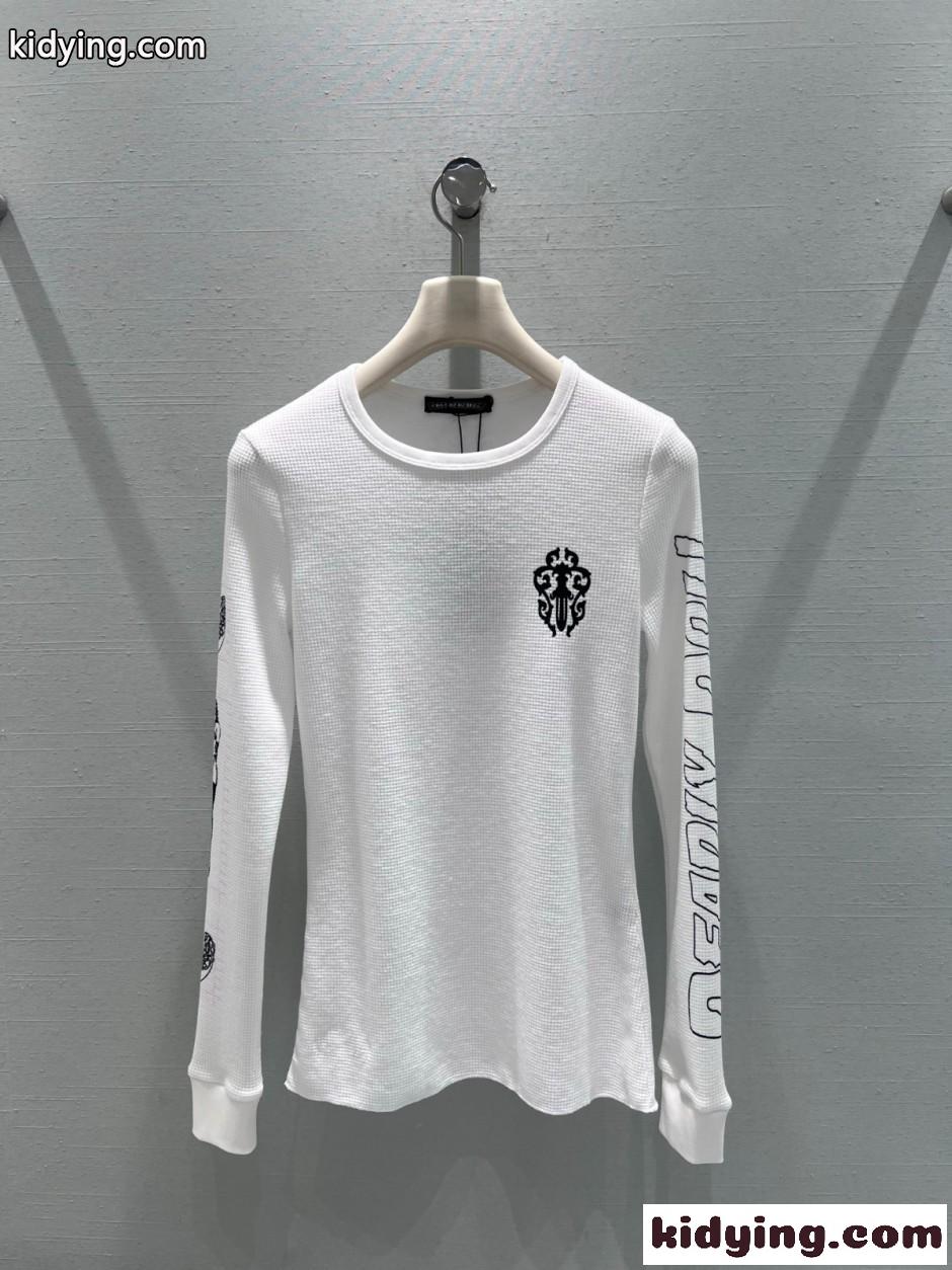 スタイリッシュ コットン ワッフル 長袖Tシャツ クロムハーツ Tシャツ 偽物 ホワイト-0