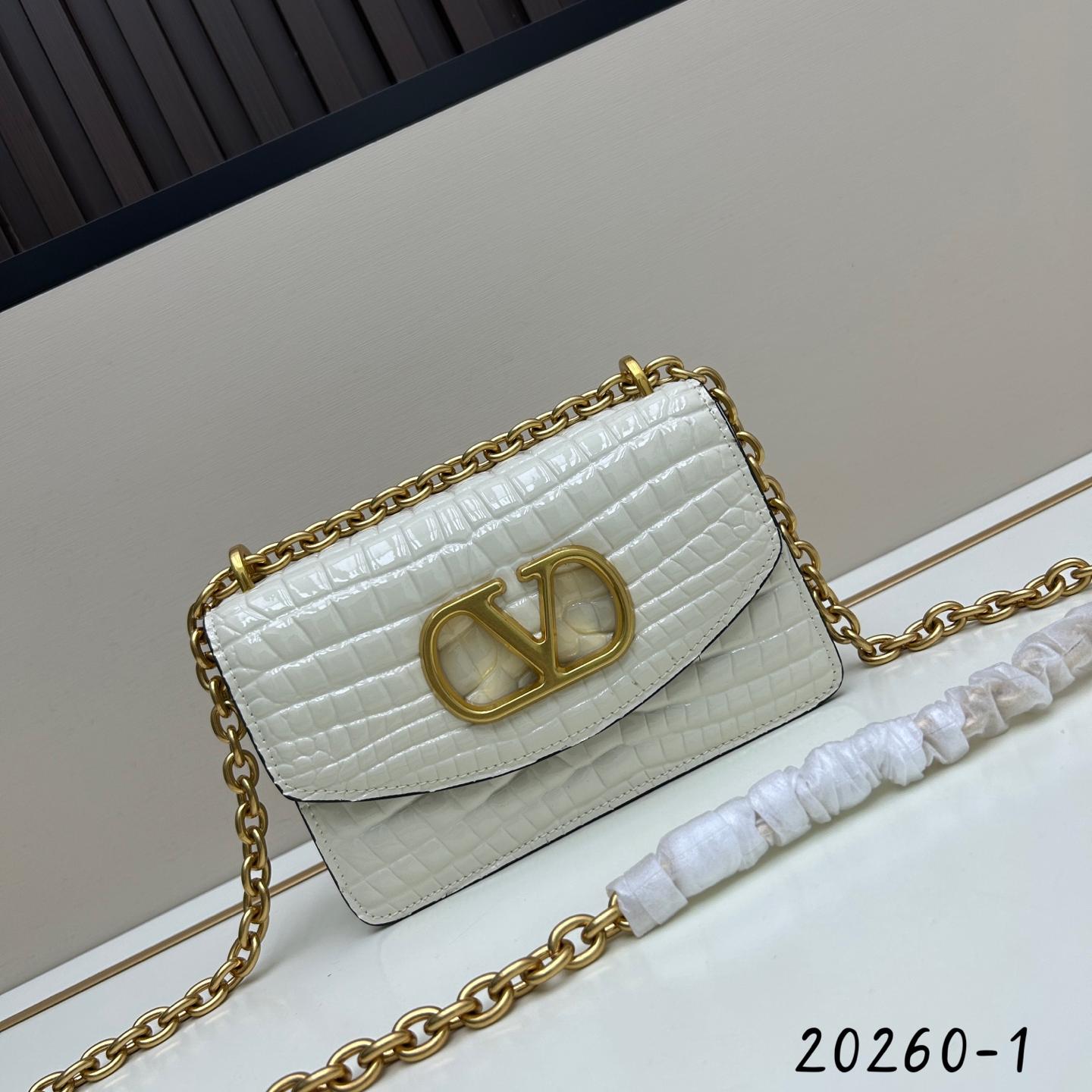 ヴァレンティノ バッグ コピー 上品 クロコダイルレザー ショルダーバッグ ホワイト-0