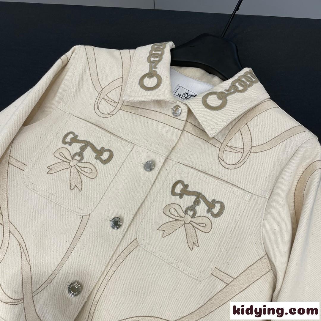 エレガント 刺繍入り デニムジャケット エルメス ジャケット コピー レディース アウター-4