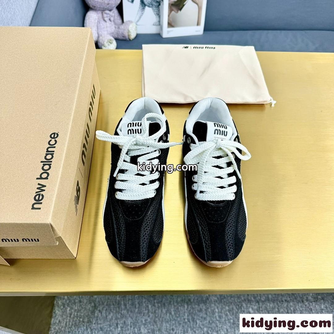 大人気 Miu Miu x New Balance メッシュ＆レザー ローカットスニーカー スーパーコピー ブラック-1