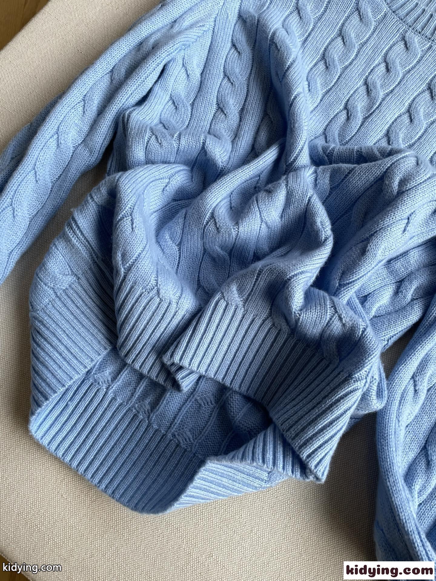 飽きのこない ケーブル編み ロゴ刺繍 ラルフローレン セーター 偽物 クルーネック ライトブルー-3