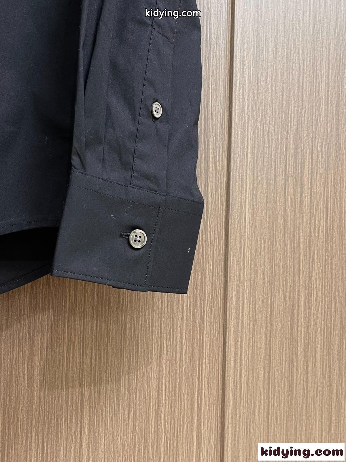 シンプル 刺繍入り ロングスリーブシャツ フェンディ シャツ コピー コットン ブラック-4