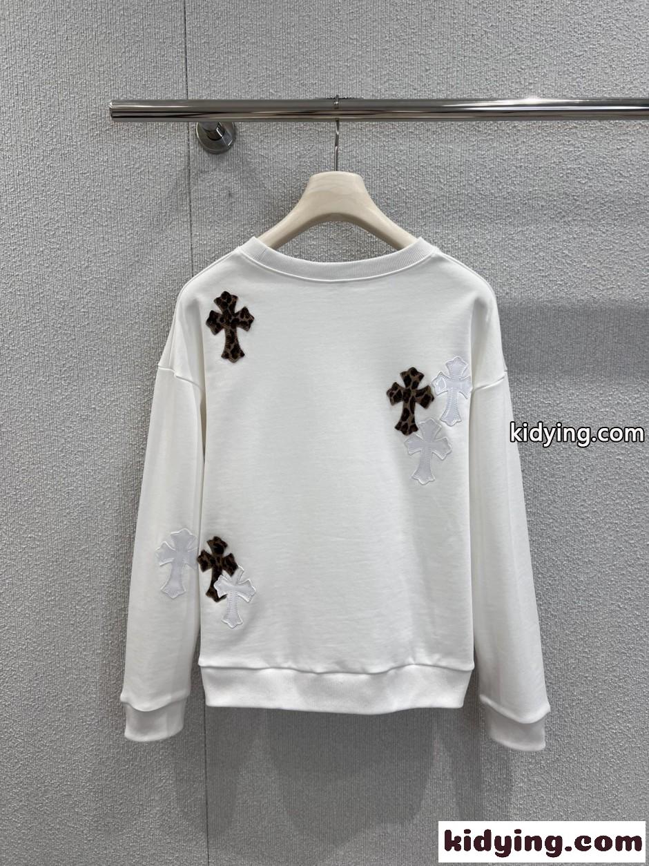 クロスパッチ コットン スウェットシャツ クロムハーツ Tシャツ 偽物 ホワイト-0