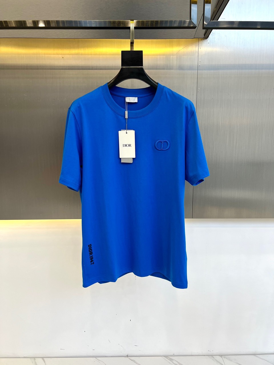 シンプル クルーネック ロゴ入り クリスチャン・ディオール 半袖Tシャツ コピー ブルー-0