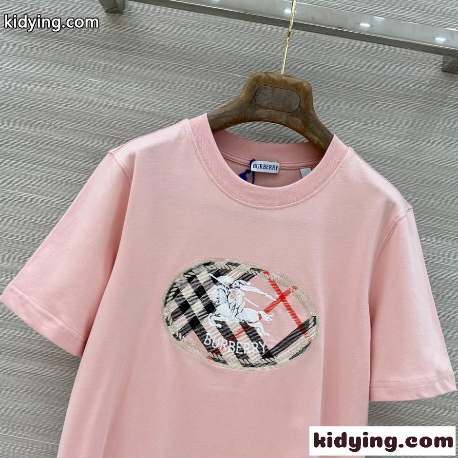 チェック ナイトスタンプ コットンTシャツ バーバリー Tシャツ コピー ピンク-2