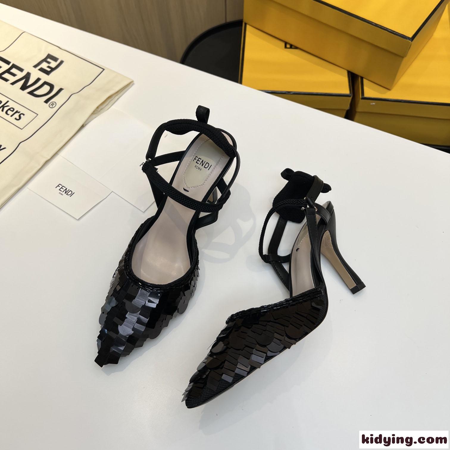 ブラックスパンコール スリングバックシューズ ハイヒール フェンディ サンダル コピー レディース-1