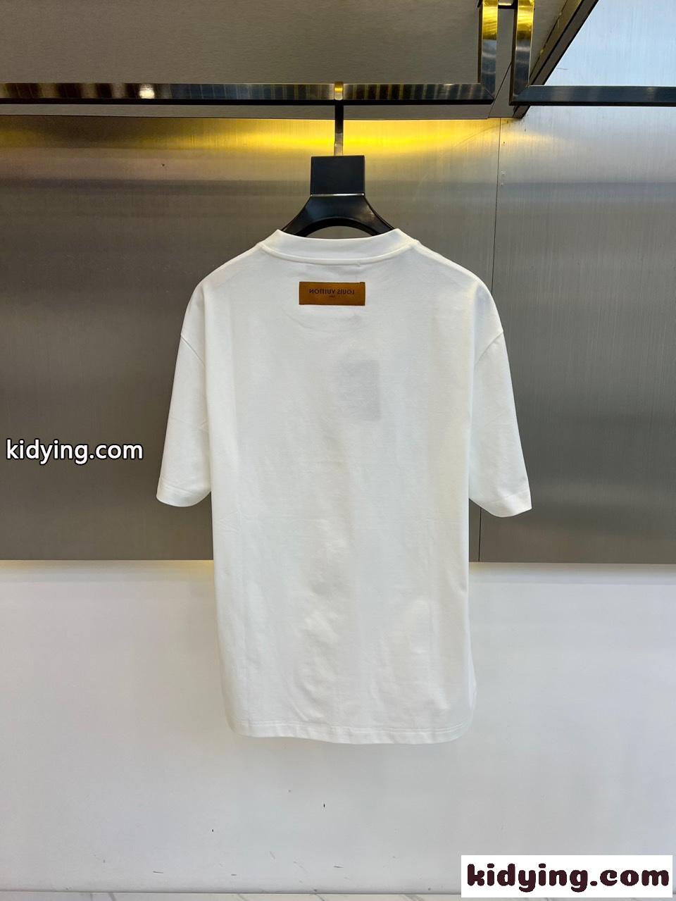 カジュアル ロゴ クルーネック コットン 半袖Tシャツ ルイ・ヴィトン Tシャツ コピー ホワイト-4