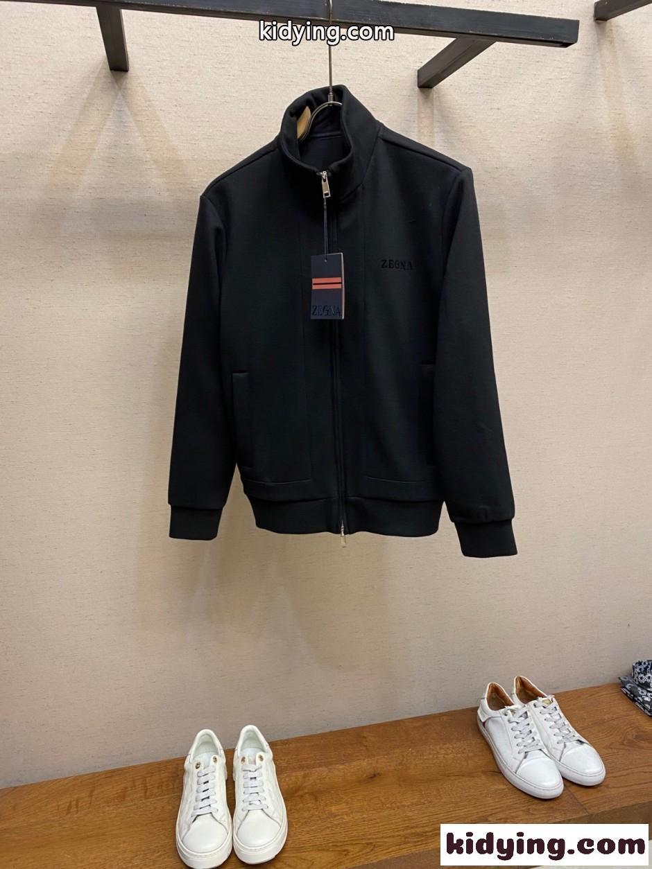 シンプル カジュアル ジップアップ ブルゾン エルメネジルド・ゼニア ジャケット 偽物 ブラック-0