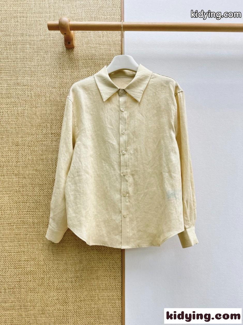 シンプル 合わせやすい リネンシャツ ラルフローレン シャツ 偽物 ベージュ-1