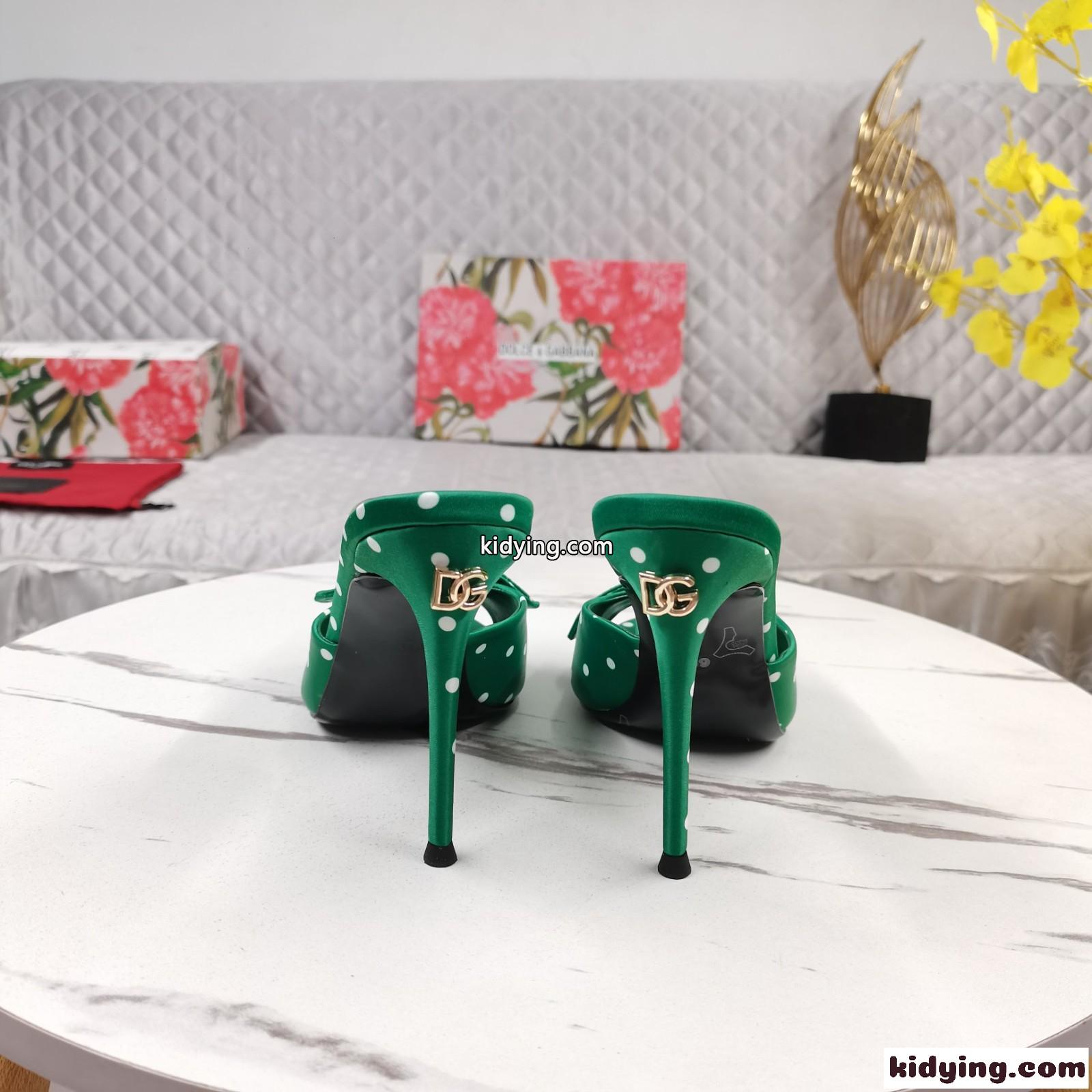 ドットプリント サテン ミュール ドルチェ&ガッバーナ サンダル スーパーコピー グリーン-0