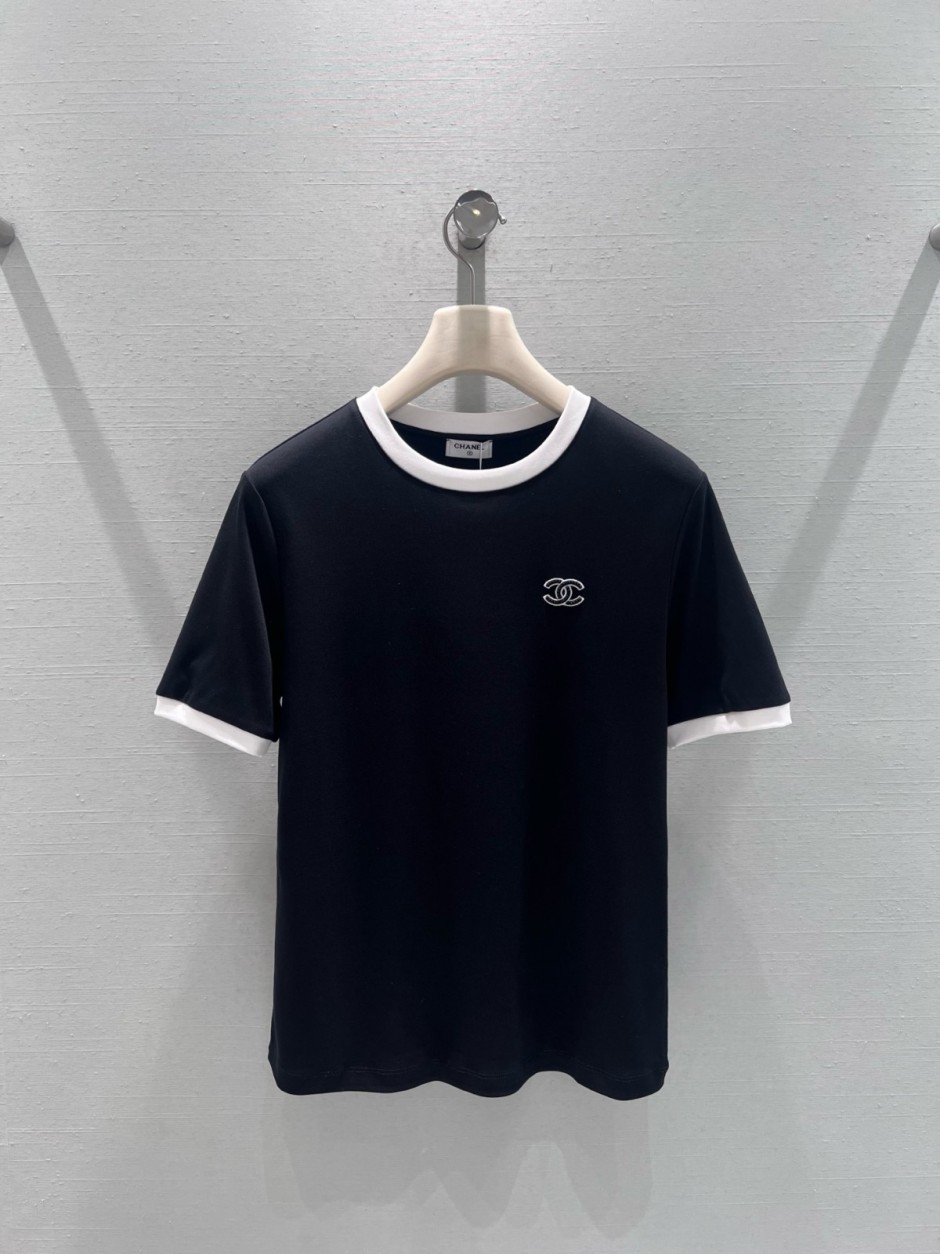 カジュアル コットン 半袖Tシャツ シャネル Tシャツ コピー ブラック-0