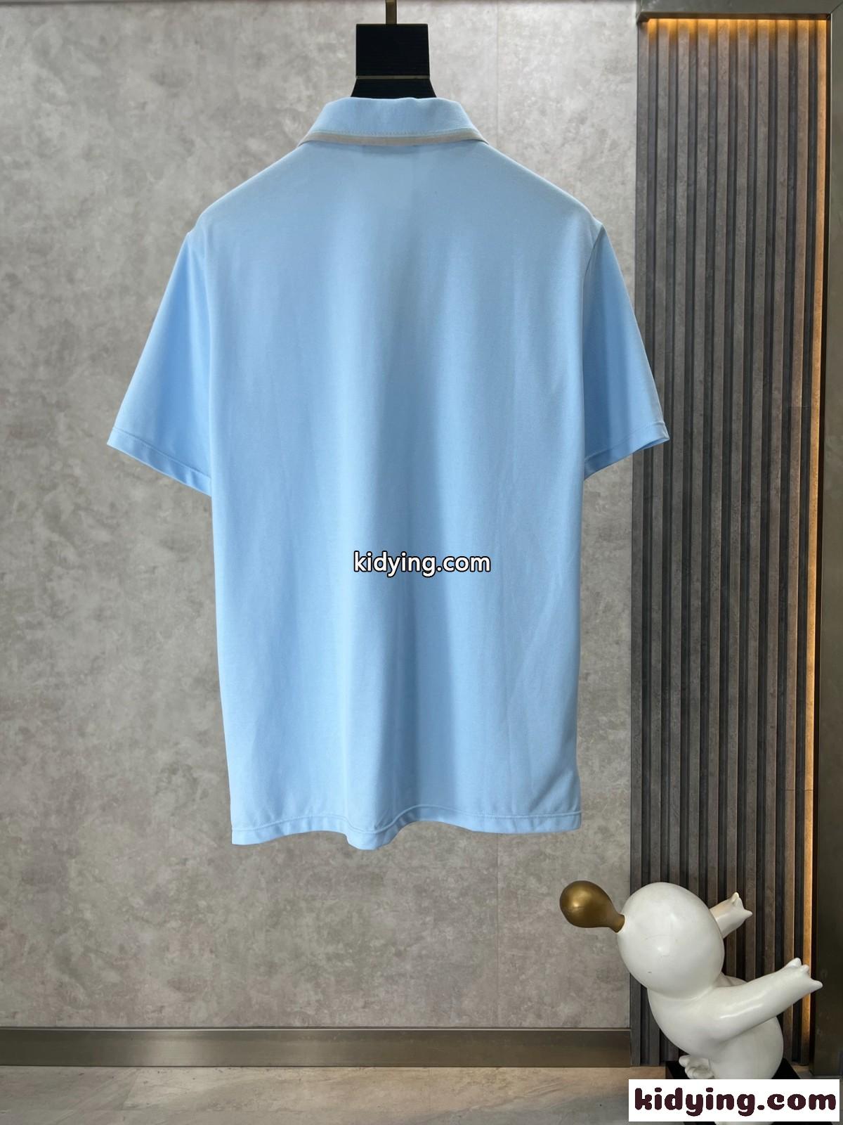 カジュアル 上品 半袖 ポロシャツ エルメス Tシャツ コピー コットンピケ ライトブルー-0