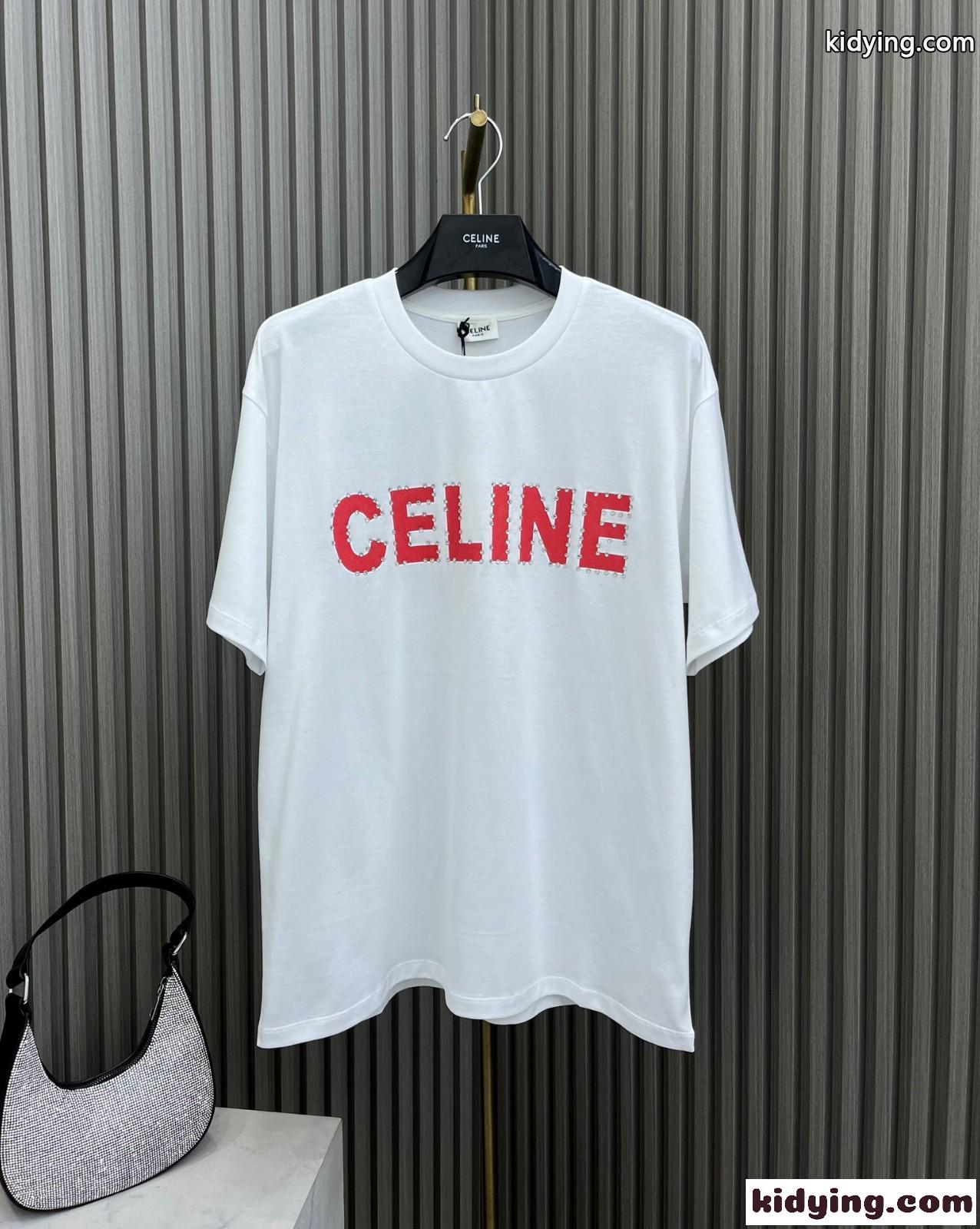 シンプル ロゴ オーバーサイズ 半袖Tシャツ セリーヌ Tシャツ コピー コットン-1