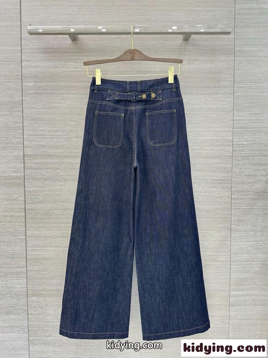 洗練された カジュアル ワイドレッグ デニムパンツ トムブラウン ジーンズ 偽物 ブルー-4