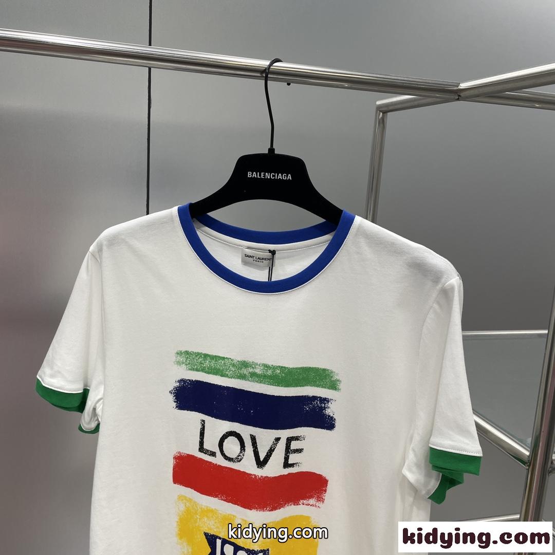 レトロ おしゃれ プリント カジュアル イヴ・サンローラン 半袖Tシャツ コピー クルーネック トップス レディース-3