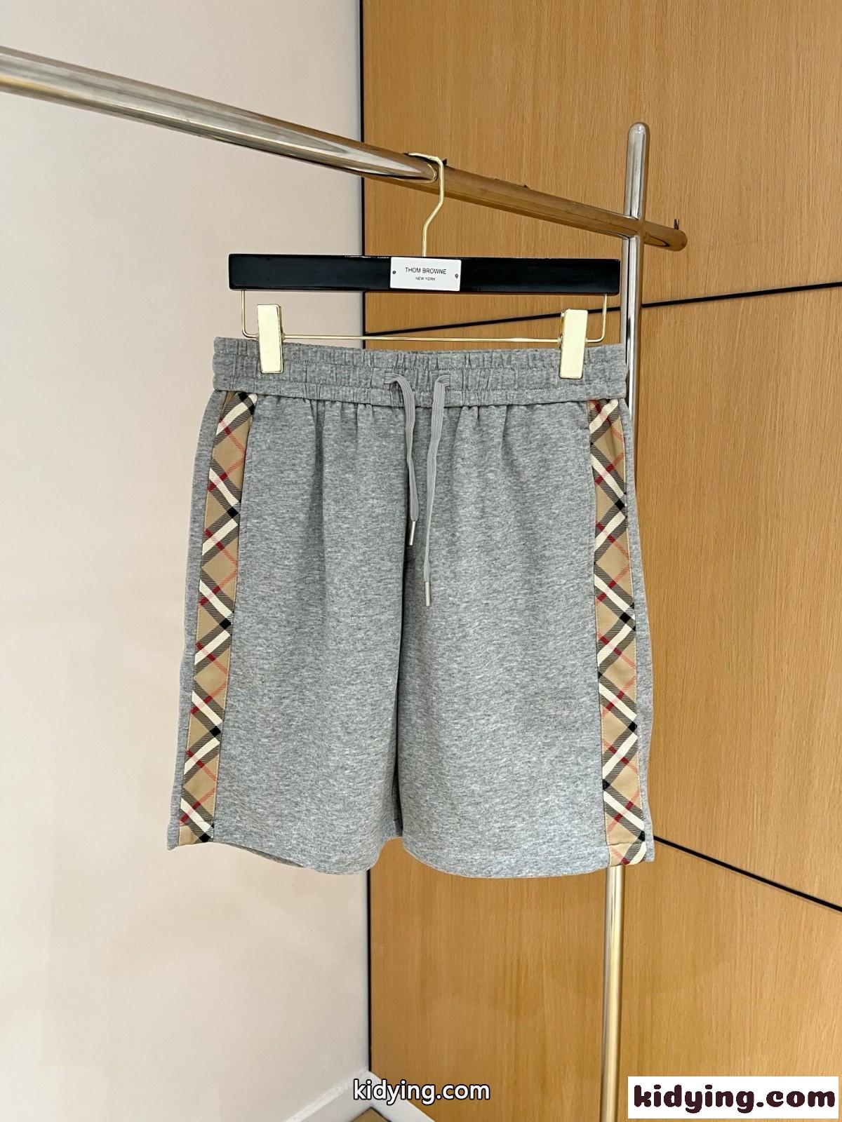 カジュアル おしゃれ チェックトリム ショートパンツ バーバリー パンツ コピー グレー-0