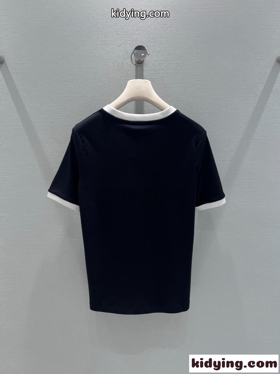 カジュアル おしゃれ コットン 半袖Tシャツ セリーヌ Tシャツ 偽物 ブラック-1
