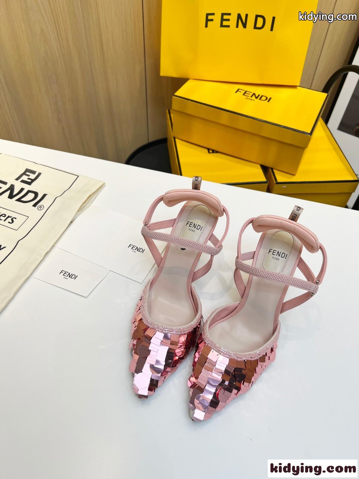ピンクスパンコール スリングバックシューズ ハイヒール フェンディ サンダル コピー レディース-4