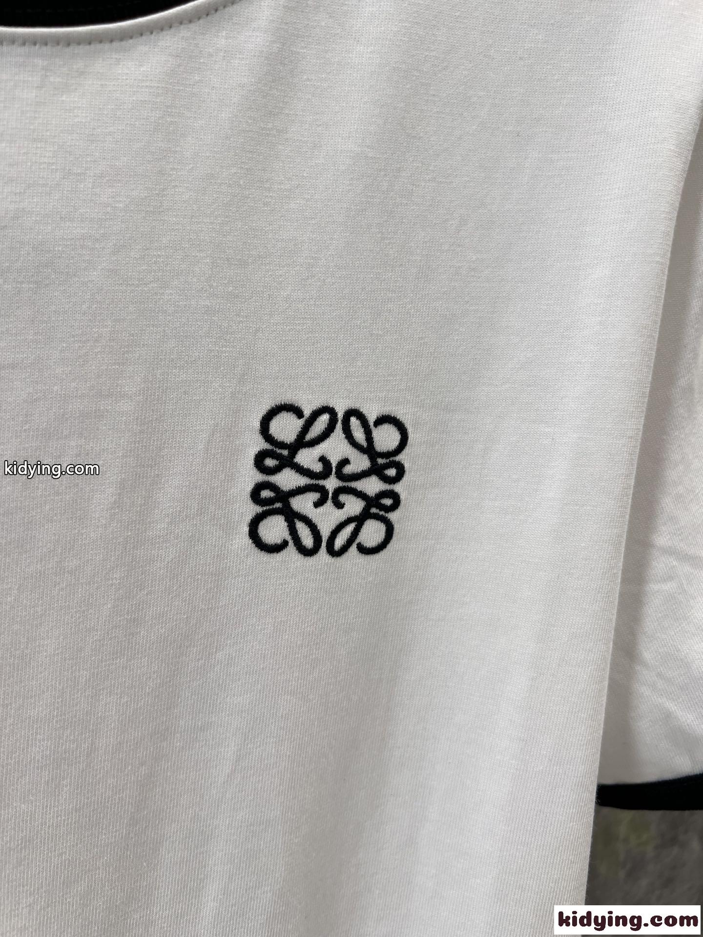 カジュアル 定番 配色 ロゴ刺繍 半袖Tシャツ ロエベ Tシャツ コピー ホワイト-3