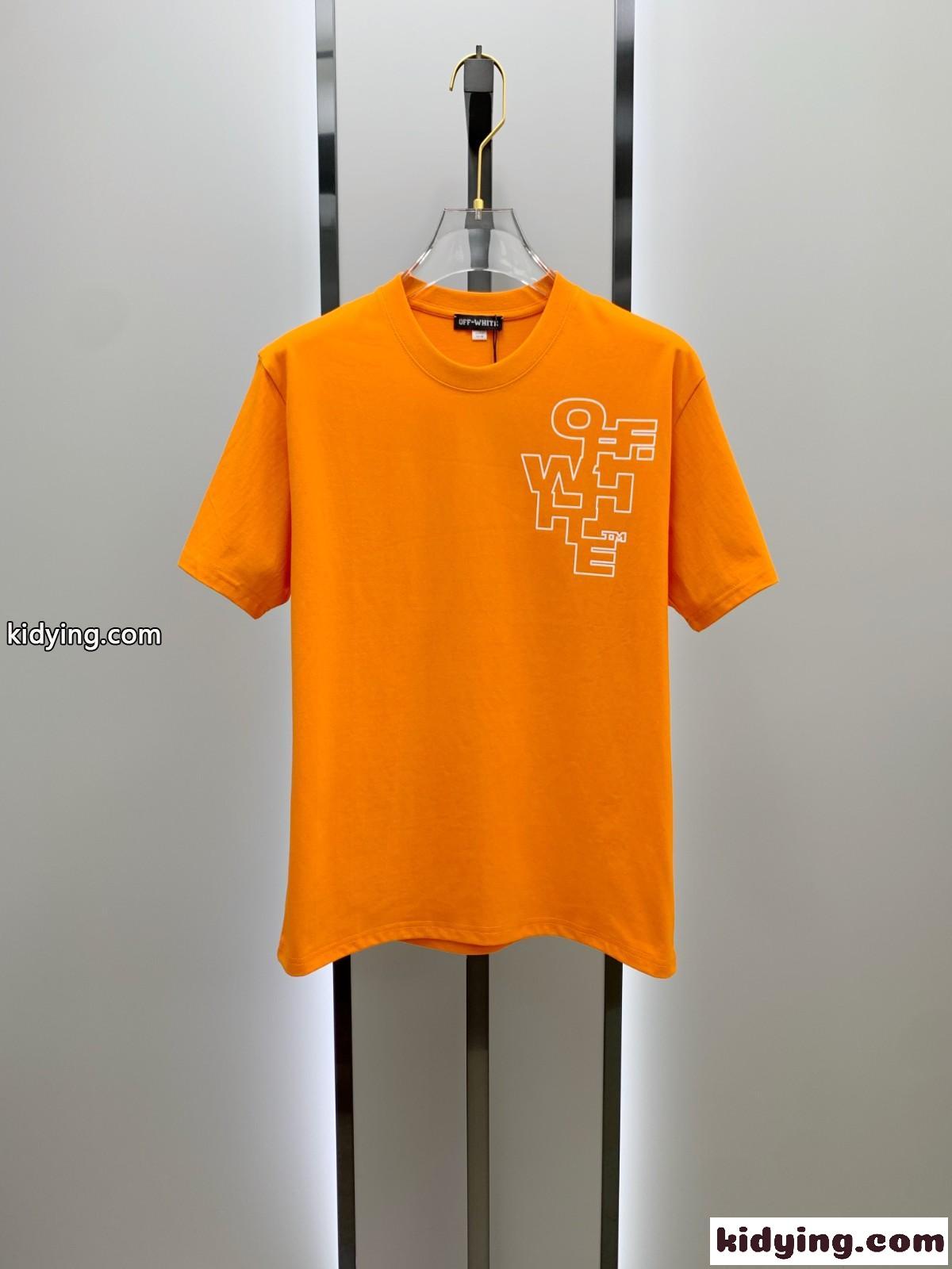 オフホワイト Tシャツ コピー カジュアル ロゴ入り コットン 半袖Tシャツ オレンジ-0