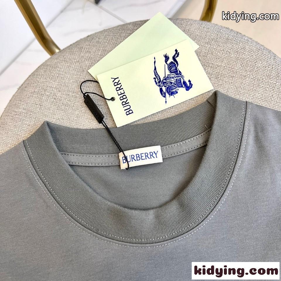 シンプル コットン 半袖Tシャツ バーバリー Tシャツ コピー クルーネック グレー-5
