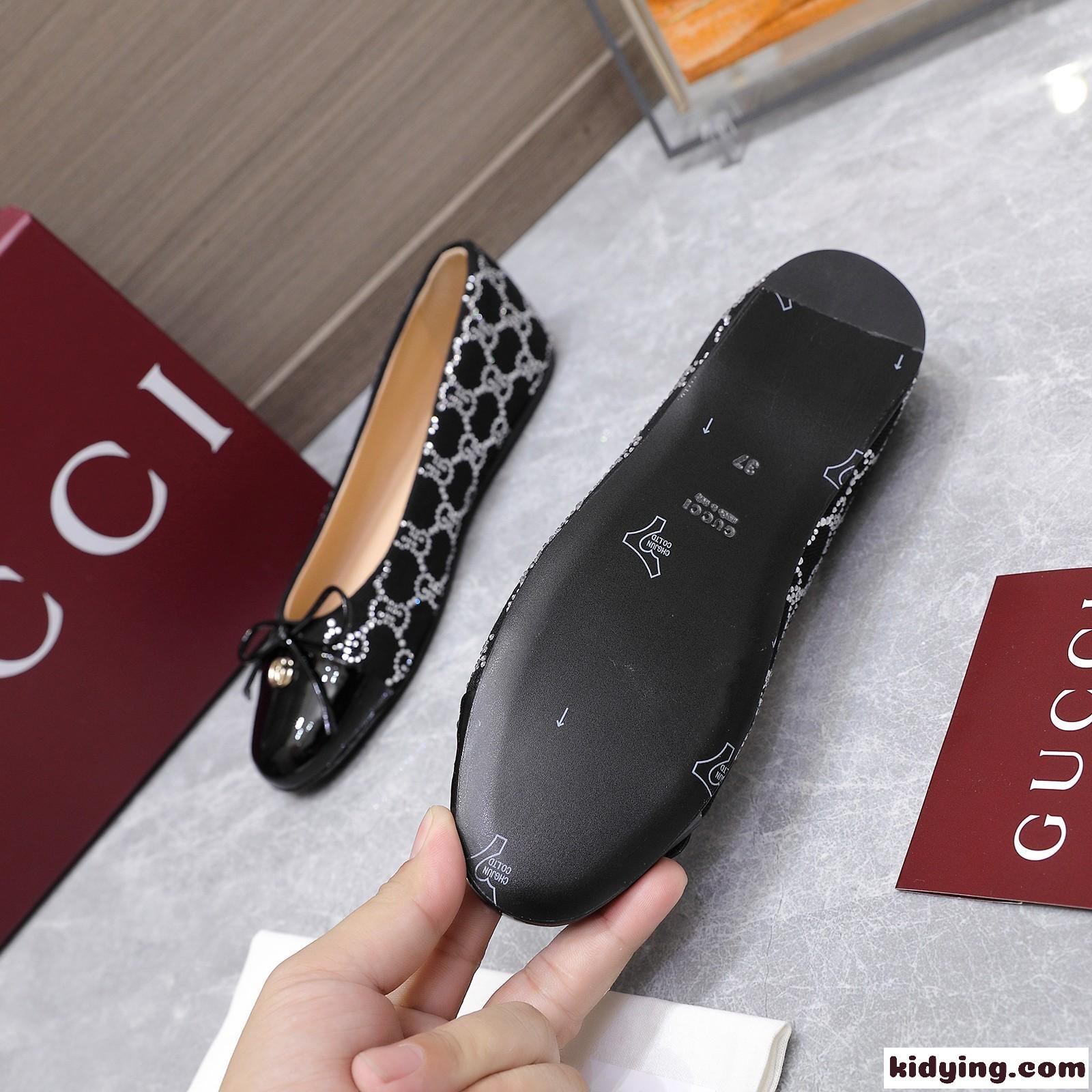 GG クリスタル ウィメンズ フラットバレエシューズ グッチ シューズ 偽物 ブラック-4