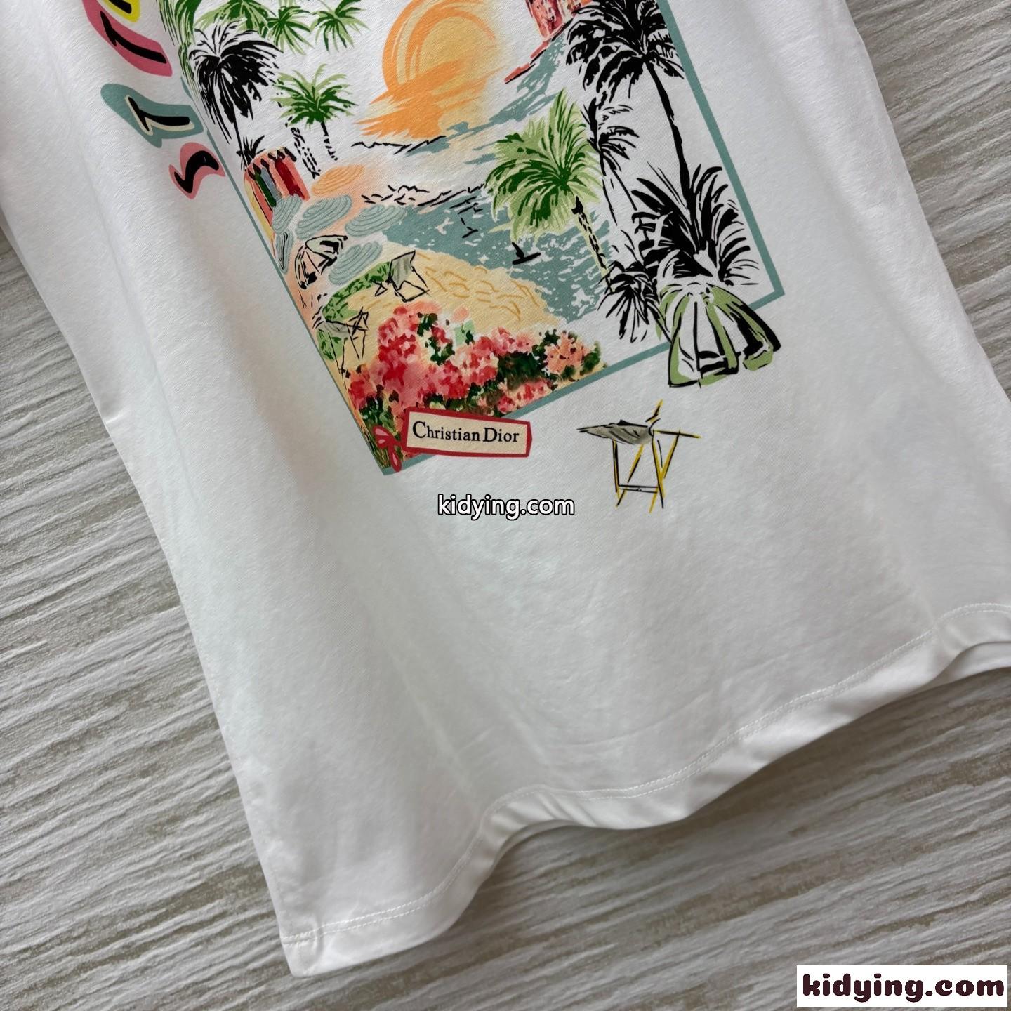 おしゃれ クリスチャン・ディオール Tシャツ 偽物 プリント クルーネック-1