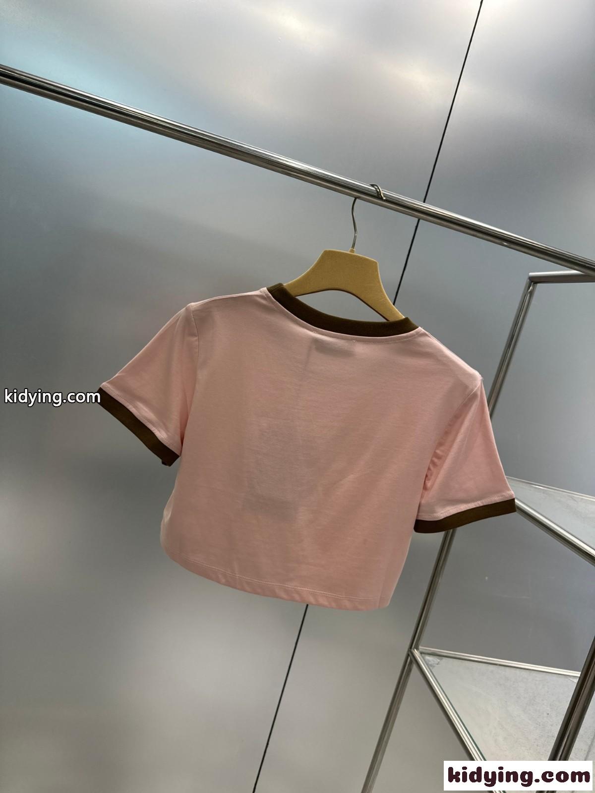 エンブロイダリー コットンジャージー Tシャツ ミュウミュウ Tシャツ コピー ピンク-0