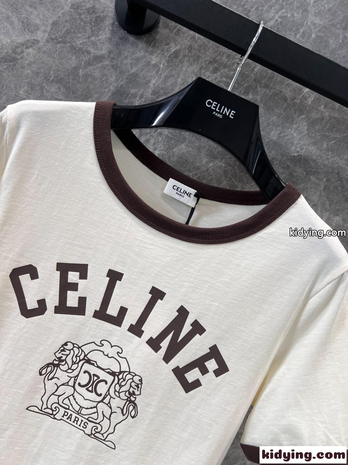 飽きのこない 人気 コットン 半袖Tシャツ セリーヌ Tシャツ コピー ホワイト-1