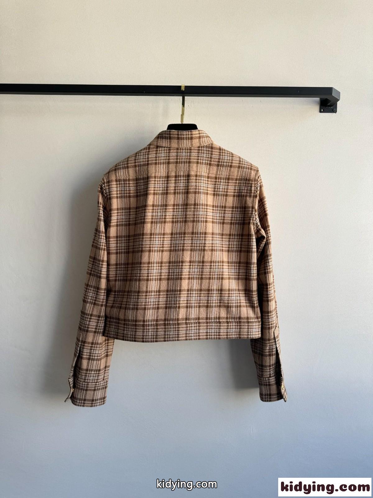 ウール＆カシミヤ チェック柄 ショート丈シャツ セリーヌ シャツ コピー レディース-2
