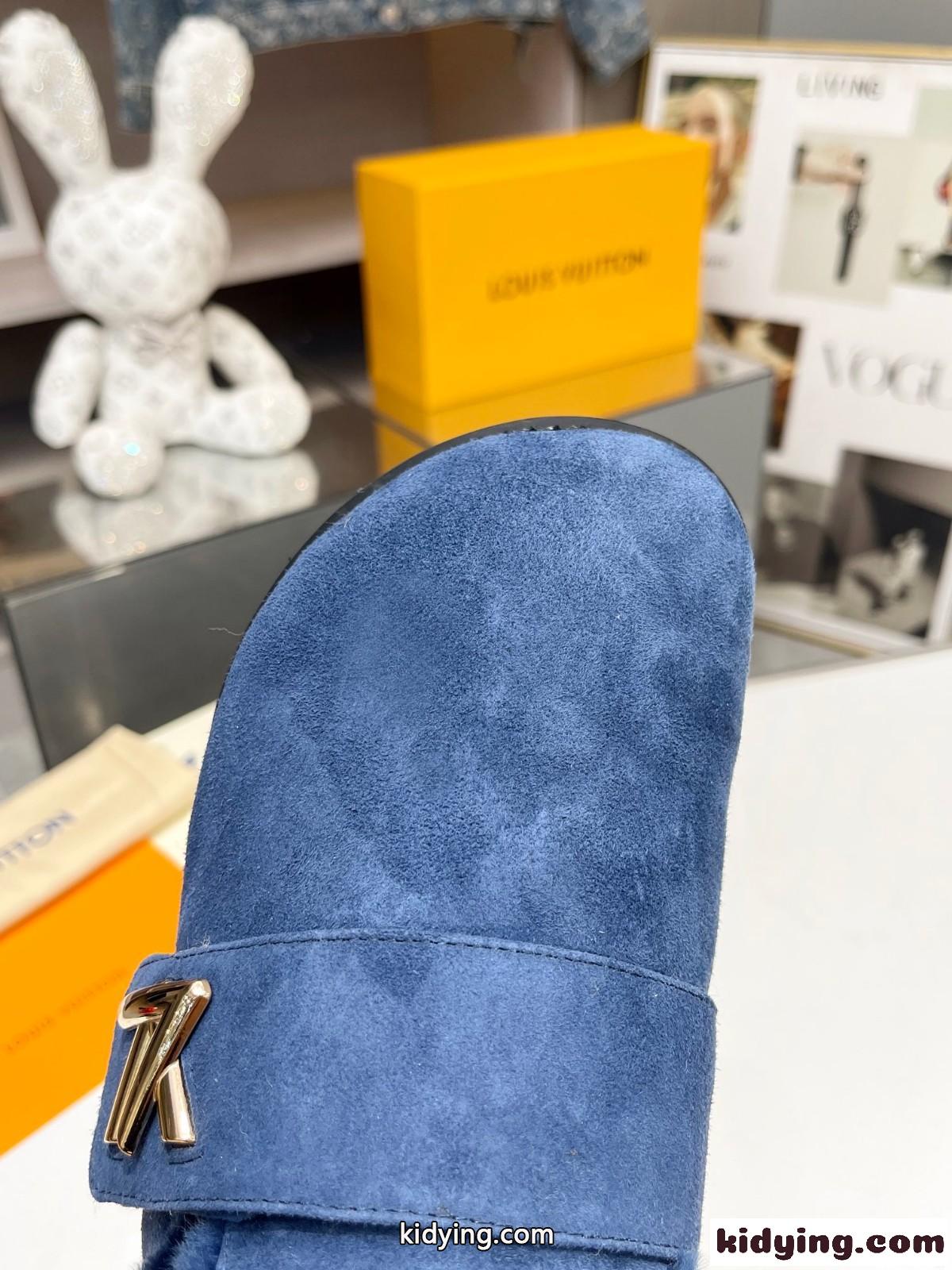 秋冬 ふわふわ LV コージー ミュール サンダル ルイヴィトン サンダル コピー ブルー-4