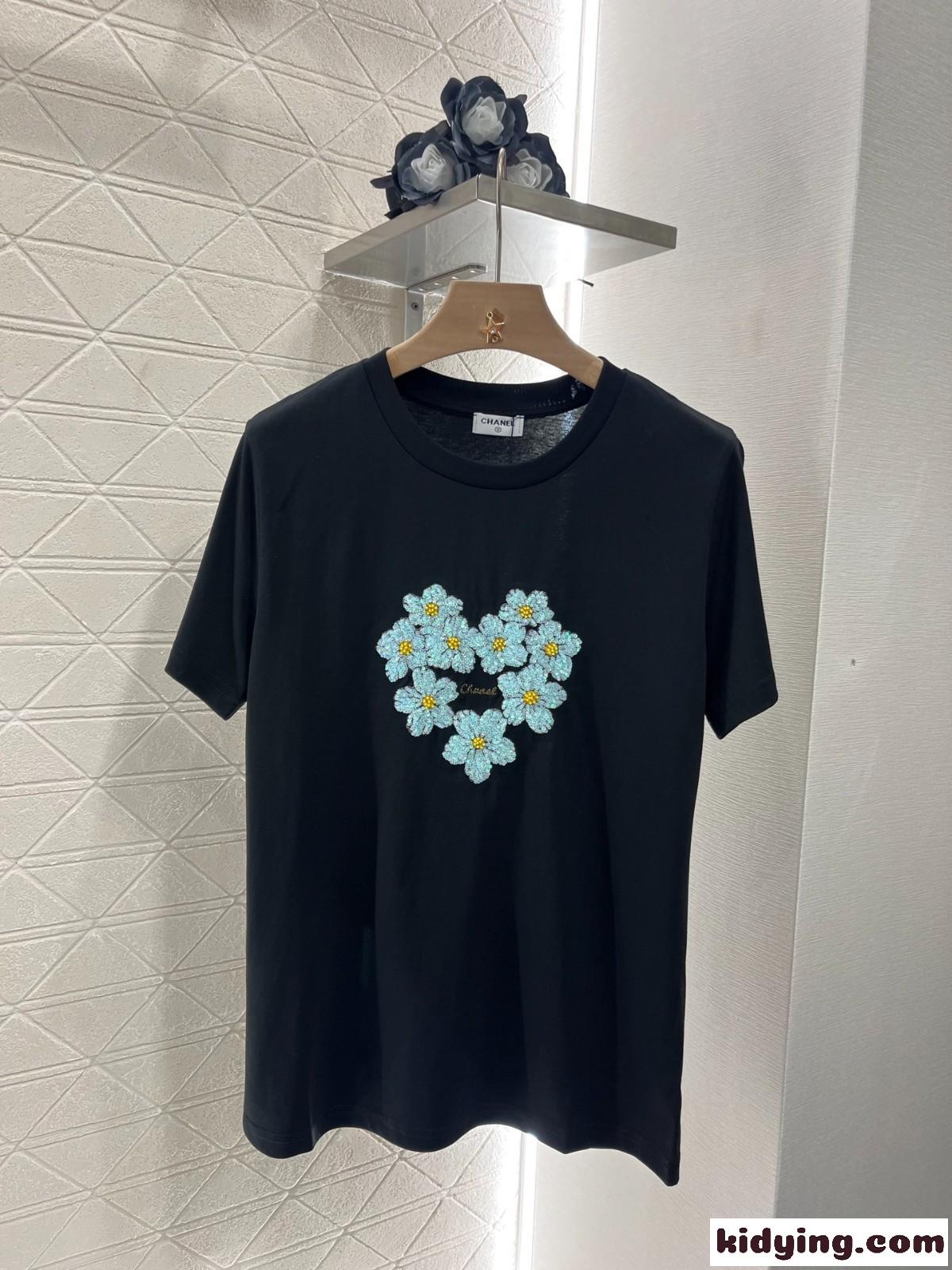 シンプル コットン 半袖Tシャツ シャネル Tシャツ スーパーコピー ブラック-2