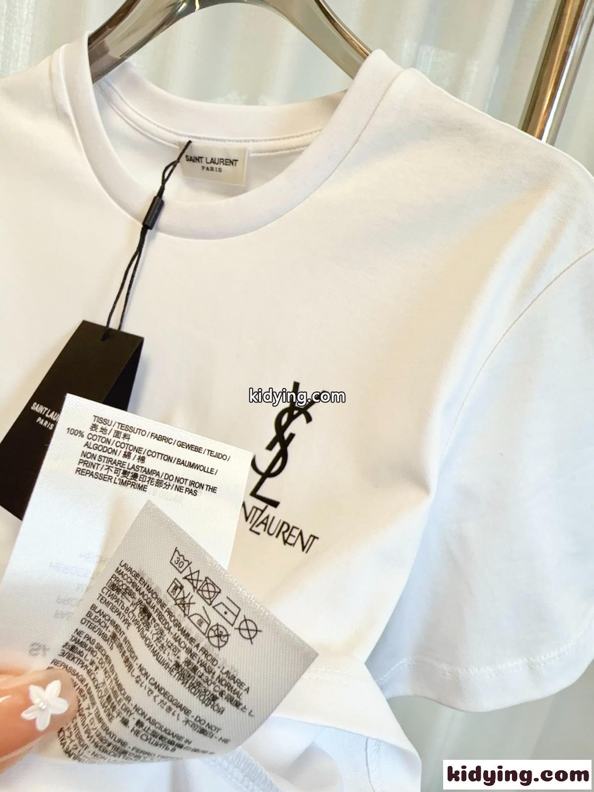 シンプル ロゴ コットン 半袖Tシャツ イヴ・サンローラン Tシャツ コピー ホワイト-4