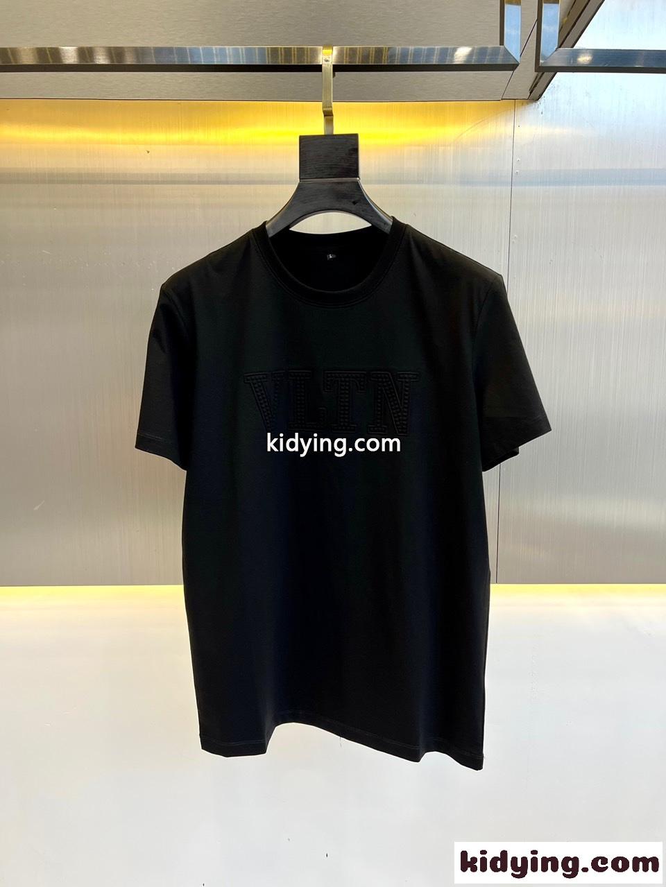 シンプル VLTN クルーネック コットン 半袖Tシャツ ヴァレンティノ Tシャツ コピー ブラック-0