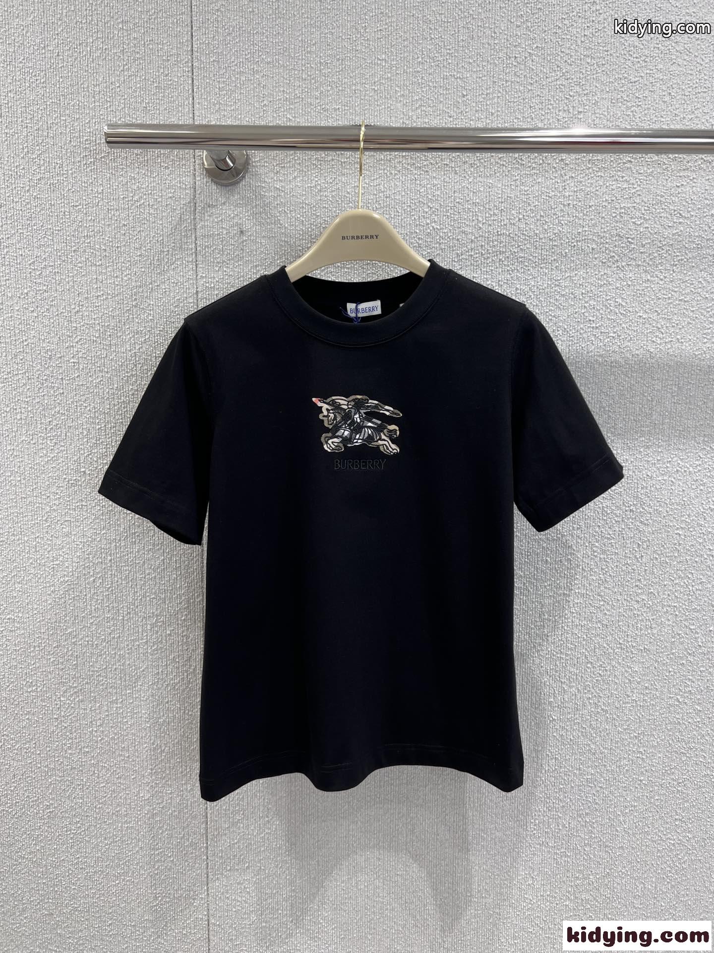 EKD チェック コットンTシャツ バーバリー Tシャツ コピー クルーネック ブラック-2