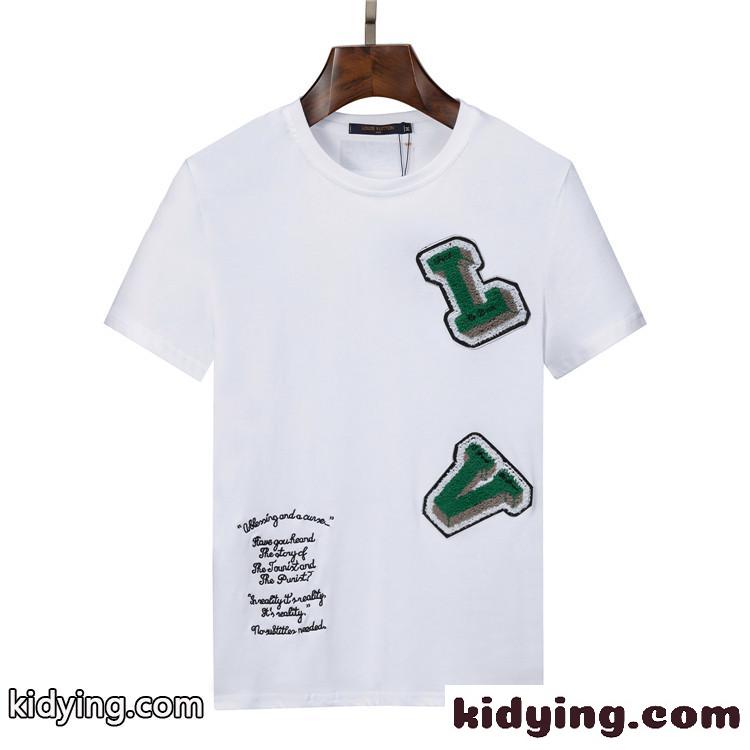 定番 ロゴ シンプル ルイ・ヴィトン Tシャツ コピー おしゃれ 快適 通気 夏 柔らかい クルーネック トップス 半袖-0