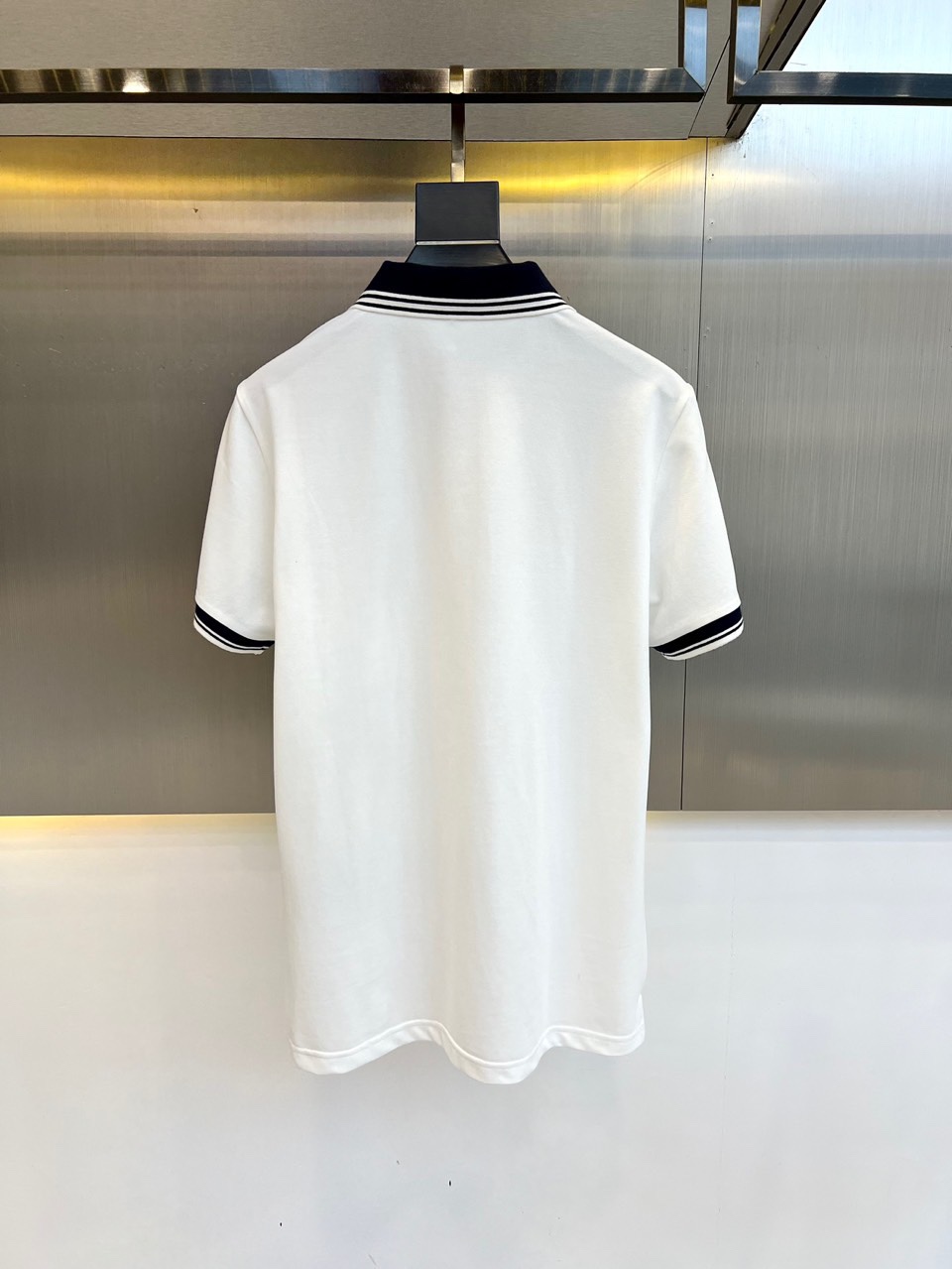 トライアングルロゴ付 コットンピケ ポロシャツ プラダ 半袖Tシャツ コピー ホワイト-3