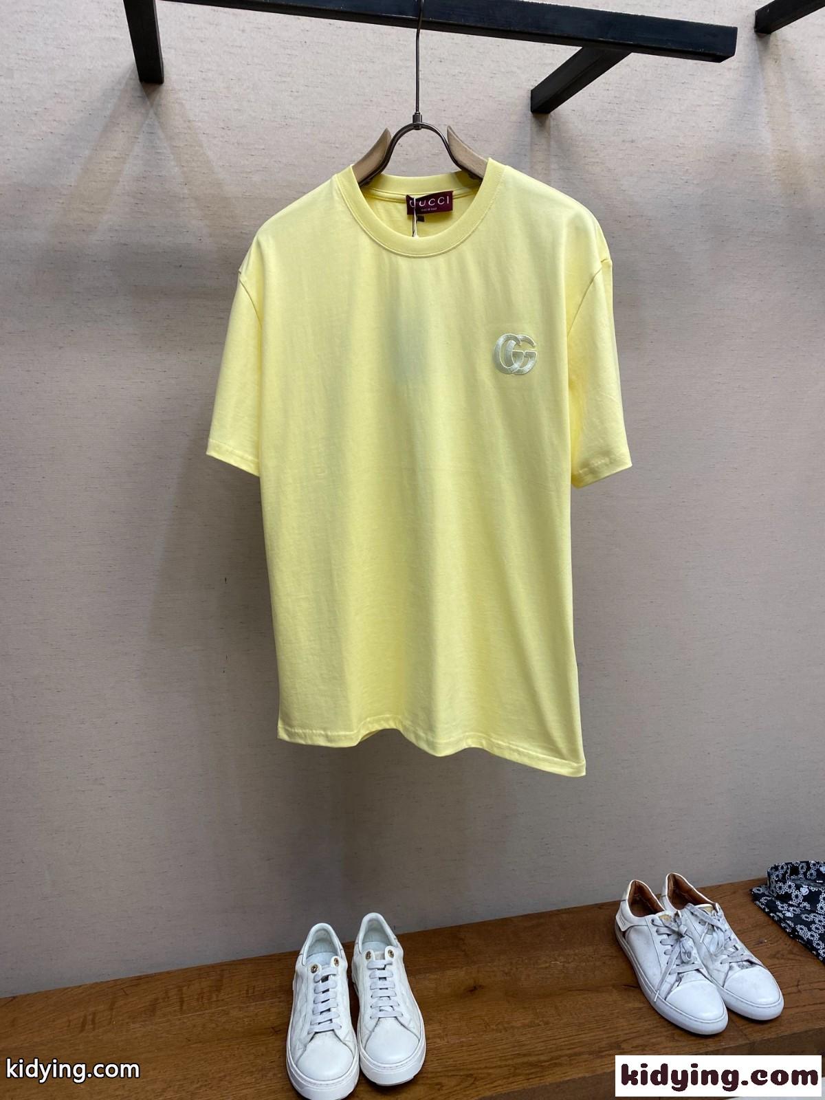 シンプル クルーネック 半袖Tシャツ グッチ Tシャツ コピー コットン イエロー-0