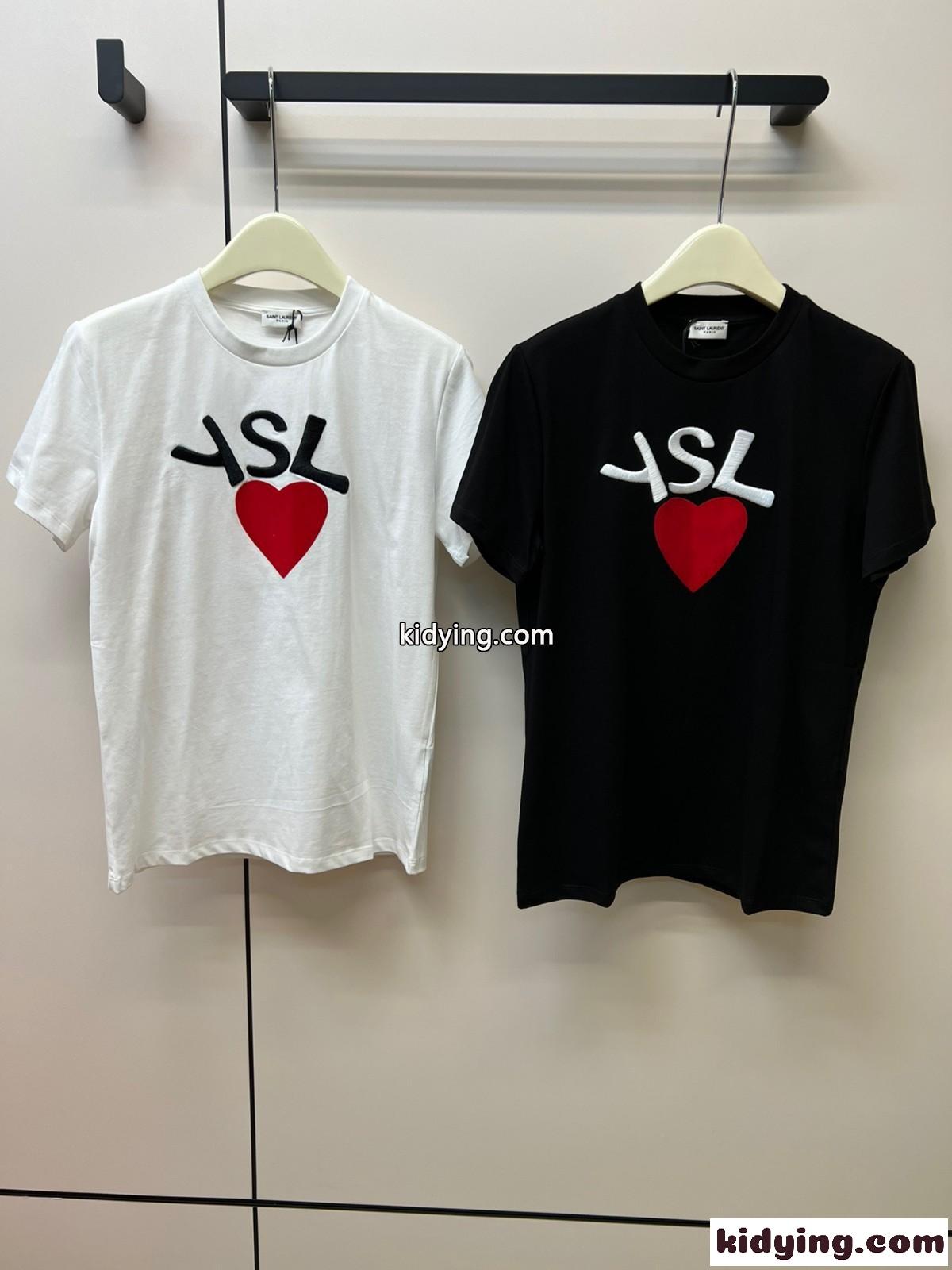 カジュアル おしゃれ ロゴ 刺繍 プリント クルーネック イヴ・サンローラン 半袖Tシャツ コピー シンプル 合わせやすい 白 黒-1