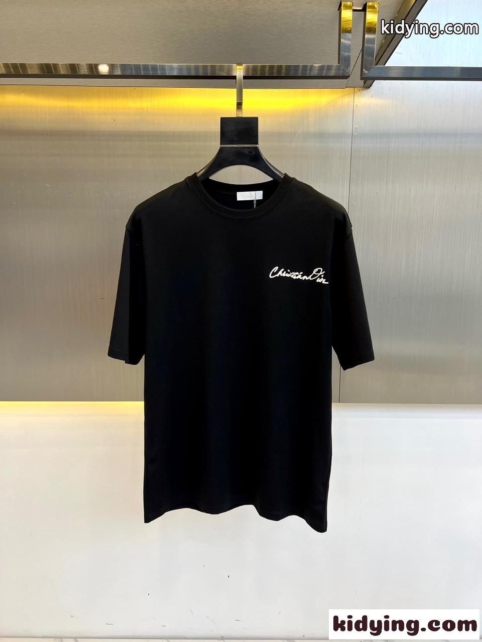おしゃれ クルーネック ロゴTシャツ クリスチャン・ディオール Tシャツ 偽物 ブラック-0