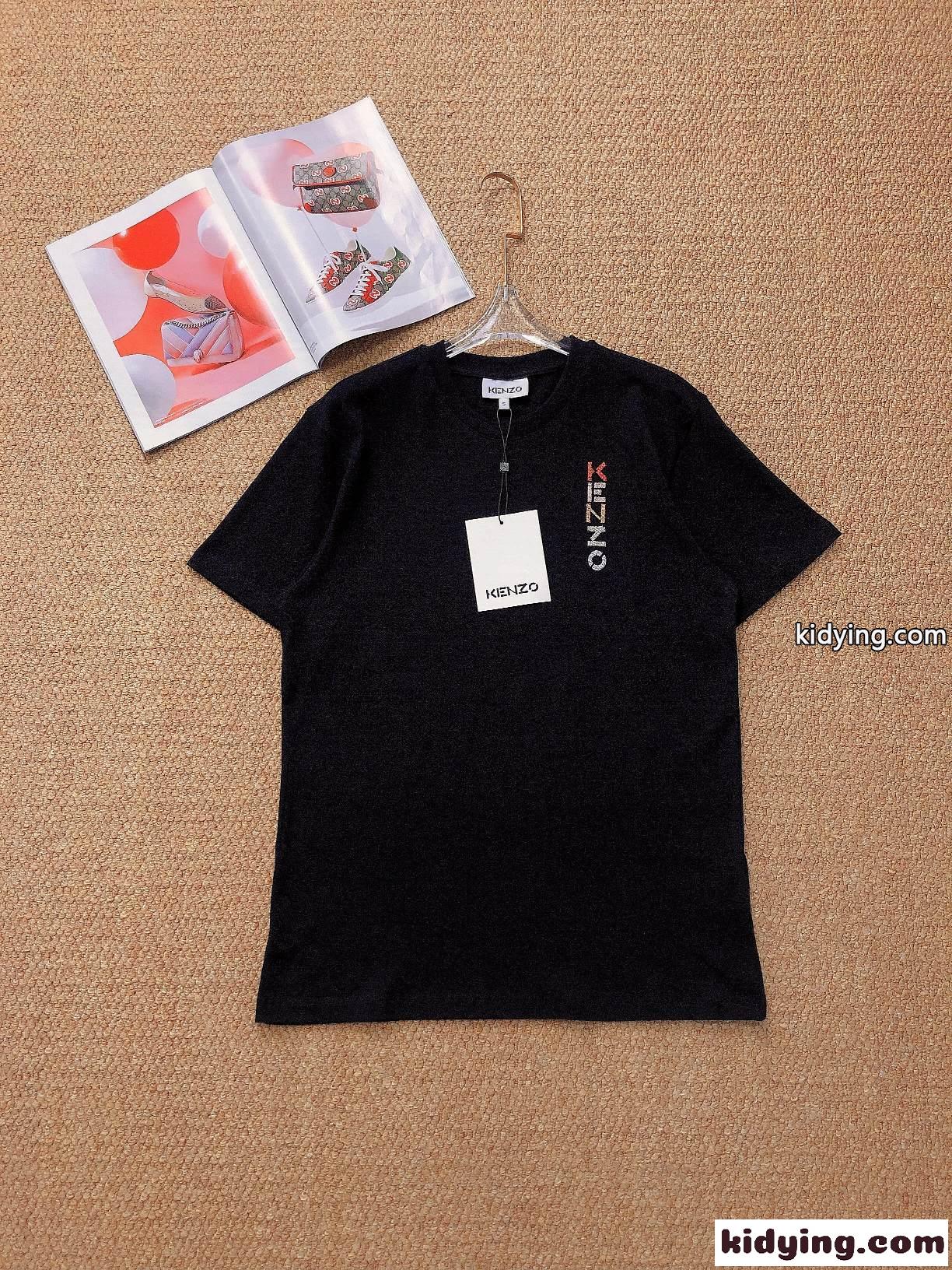 グラデーション ロゴ 刺繍 オシャレ クールネック コットン 着心地いい ケンゾー tシャツ レディース コピー ホワイト ブラック-4