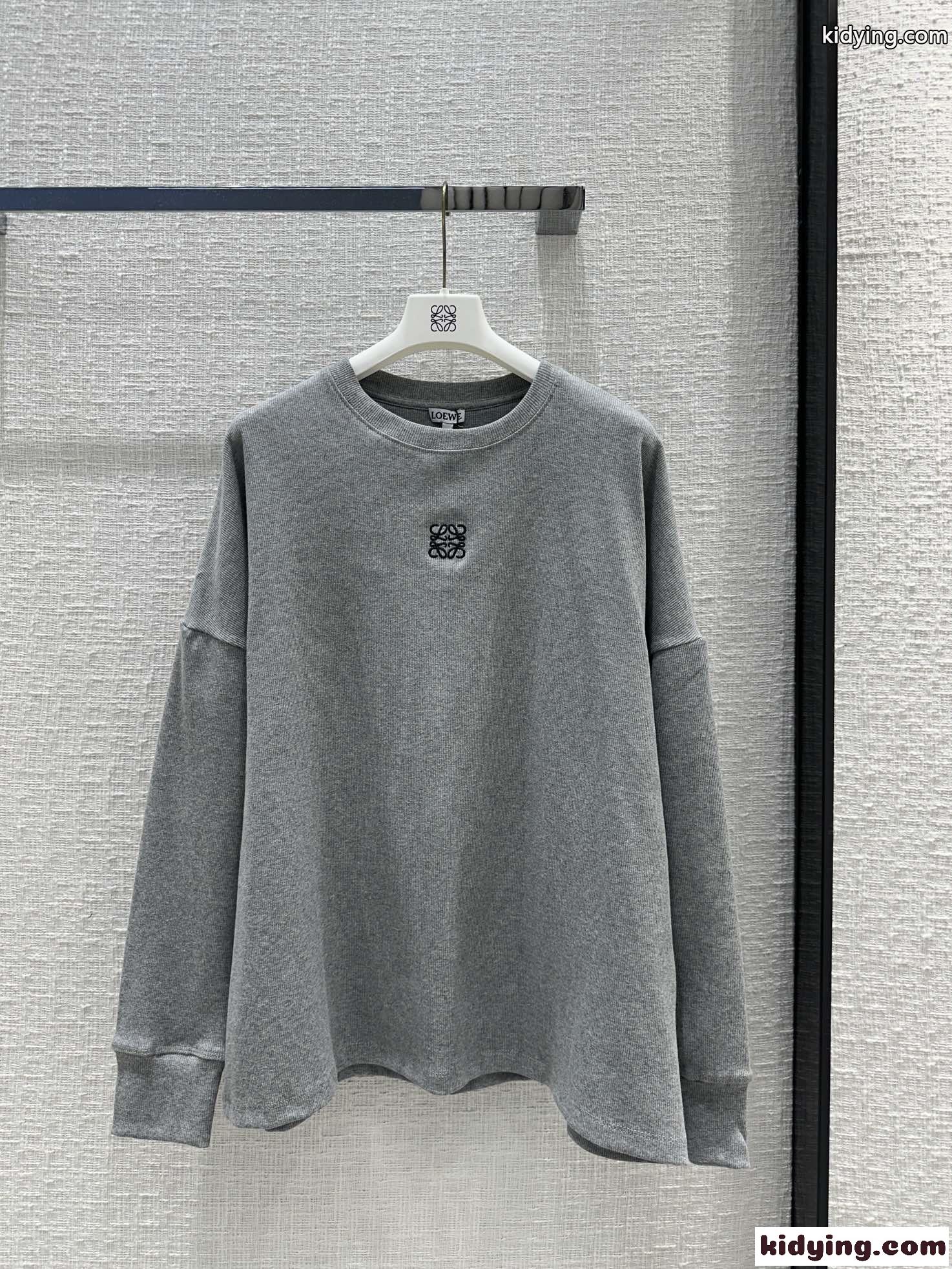 シンプル コットン ロングスリーブ Tシャツ ロエベ Tシャツ コピー グレー-1